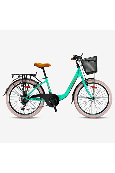 Kron Tetra 3.0 24" Jant V-fren 15 Kadro 21 Vites Sepetli Şehir Bisikleti Mint Yeşili Kahve