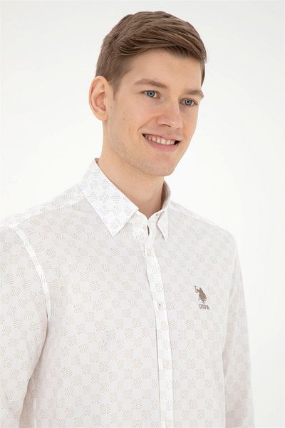 U.S. Polo Assn. Ανδρικό ανοιχτό χακί μακρυμάνικο πουκάμισο ELIFT BUTIKHOME