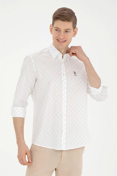 U.S. Polo Assn. Ανδρικό ανοιχτό χακί μακρυμάνικο πουκάμισο ELIFT BUTIKHOME