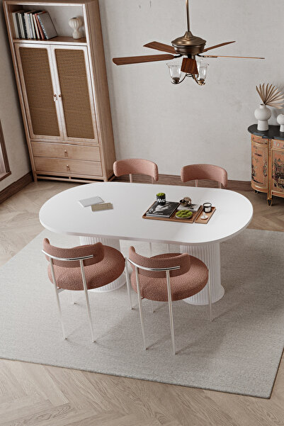 AVVİO Lavinia Beyaz Bohem Ayak 80x140 Mutfak Masa Sandalye Takımı