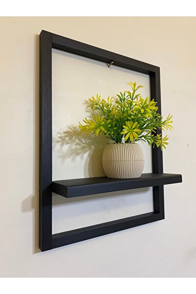 ViraHome Tekli Lüx Dekoratif Siyah Ahşap Çerçeveli Raf Çiçeklik Duvar Süsü Ev Antre Hol Balkon Süsü
