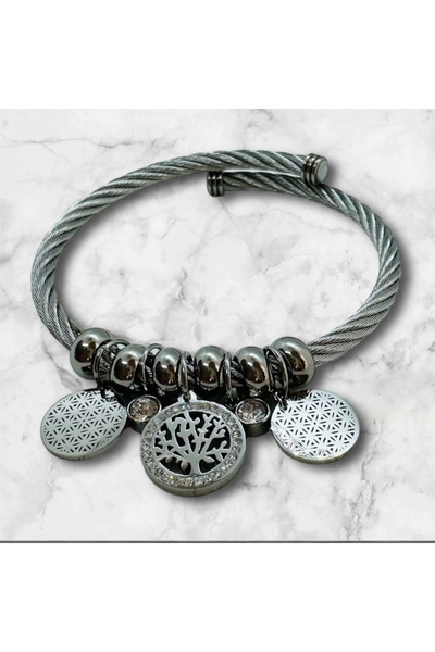 DUMADUMA Çelik Bileklik Charm Bileklik Kararmaz Yaşam Çiçeği Hayat Ağacı