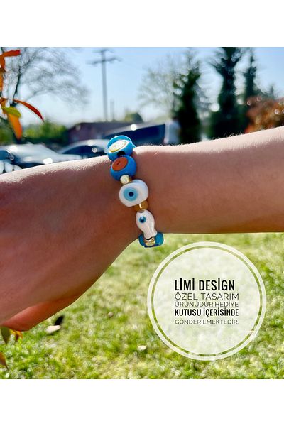 Limi Design Colorful Evil Eye Glass Bead Porcelain Bracelet with Fish Accessory