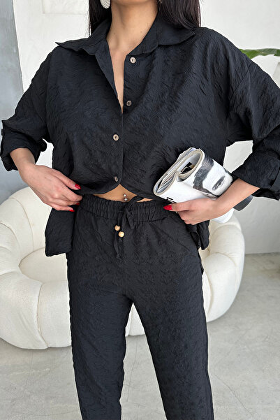 Ortaya Çık Fekete Seersucker szövetkészlet