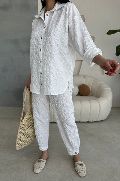 Ortaya Çık Υφασμάτινο Σετ White Seersucker