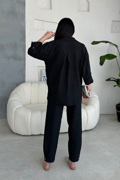 Ortaya Çık Fekete Seersucker szövetkészlet