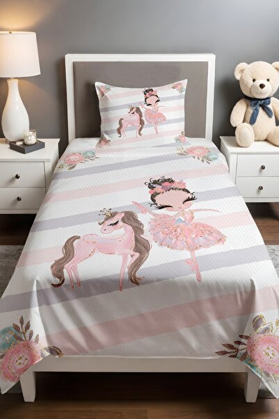 EVPANYA Unicorn Atı ve Balerin Prenses Desenli Pike Seti (160x230cm)