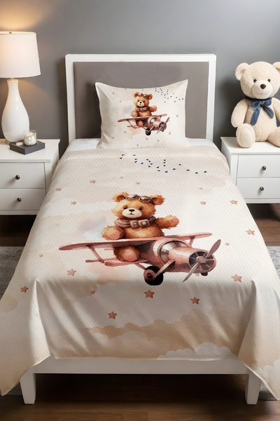 EVPANYA طقم بيكيه منقوش على شكل دب طيار بني (160×230 سم)