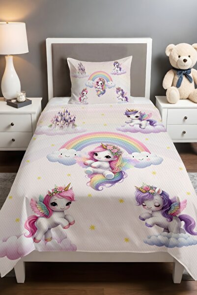 EVPANYA طقم بيكيه طائر بنمط وحيد القرن - 160x230 سم