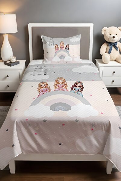 EVPANYA طقم بيكيه منقوش بأميرات قوس قزح باللون الرمادي (160x230 سم)