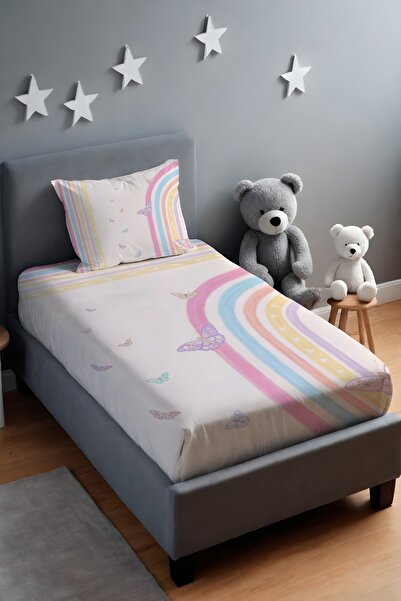 EVPANYA Kelebekli Gökkuşağı Desenli Yatak Örtüsü ve Yastık Kılıfı