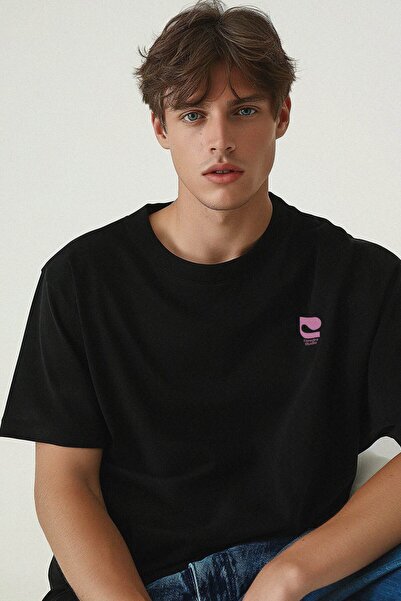 Coredra Love Letters Oversize T-Shirt Ανδρικό - Μαύρο