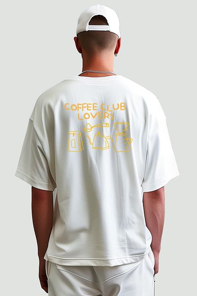 Coredra Coffee Club Lovers Oversize Ανδρικό T-Shirt - Εκρού