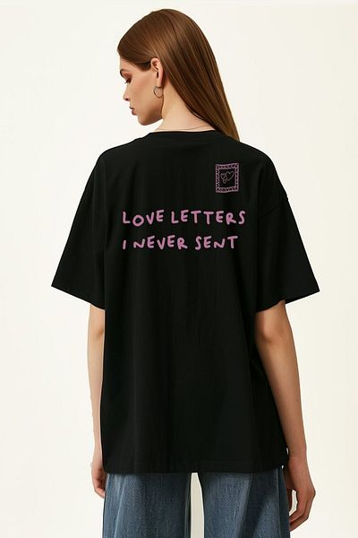 Coredra Tricou Oversize Love Letters Femei - Negru
