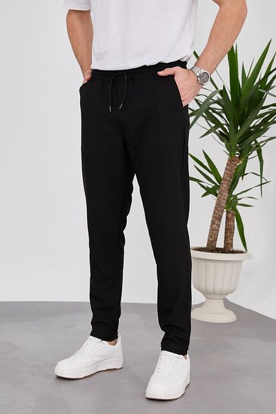 HBT Men's Black Full Stretchy Lycra Fabric Slim Jogger Pants