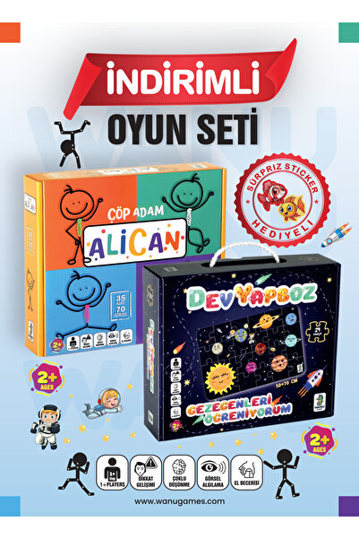 Wanu Games Çöp Adam Alican ve Gezegenler Dev Yer Puzzle Yapboz Oyuncak Seti