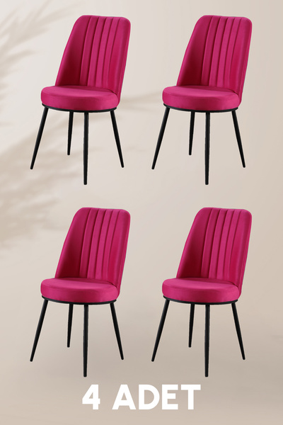 MYMASSA Gold Sandalye - Fuşya - Metal Siyah Ayak (4 ADET) - Salon Sandalyesi / Mutfak Sandalyesi