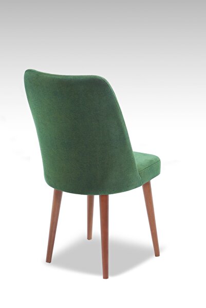 MYMASSA Polo Sandalye - Jerika Yeşil - Ahşap Ceviz Ayak ( 2 Adet ) - Salon Sandalyesi / Mutfak Sandalyesi