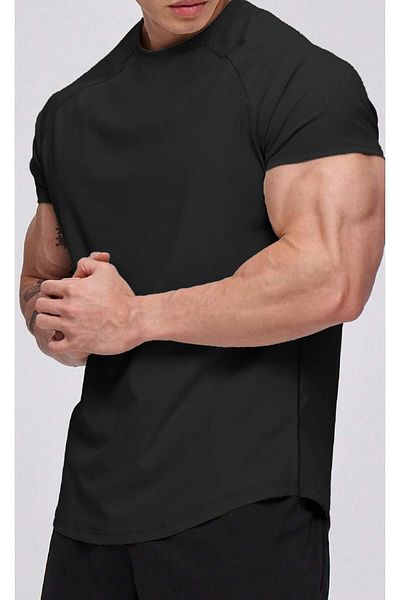 GHASSY CO. Ghassy Co. Tricou pentru alergare sport Reglan cu tăietură ovală pentru bărbați