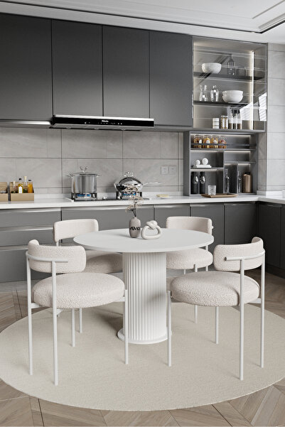 AVVİO Tian Bohem Ayak 4'lü Teddy Sandalye 90x90 Masa Sandalye Takımı