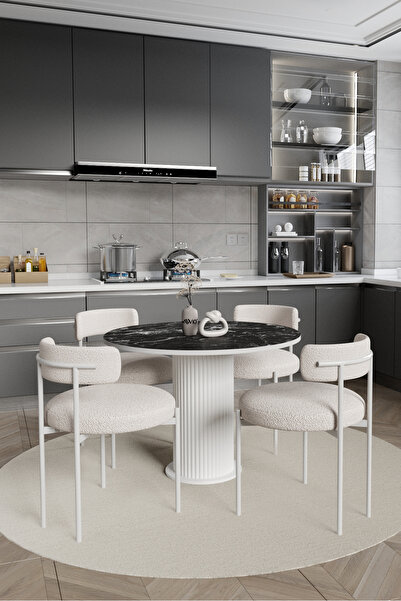 AVVİO Tian Bohem Ayak 4'lü Teddy Sandalye 90x90 Masa Sandalye Takımı