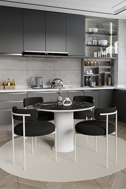 AVVİO Ares Bohem Lake Mdf Ayak 4'lü Teddy Sandalye 90x90 Masa Sandalye Takımı