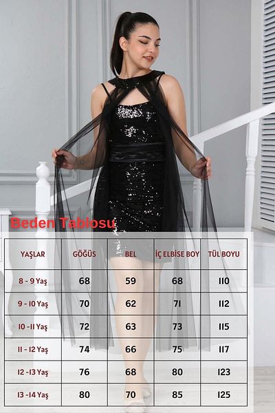 Joui Co Rochie de seară și rochie de absolvire din 2 piese cu pelerină personalizată cu paiete pentru fete