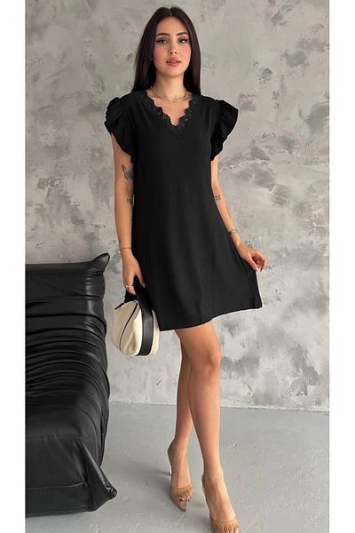Ded COLLECTION Rochie de vară din țesătură cu guler din dantelă