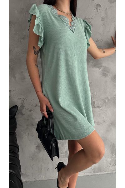 Ded COLLECTION Rochie de vară din țesătură cu guler din dantelă