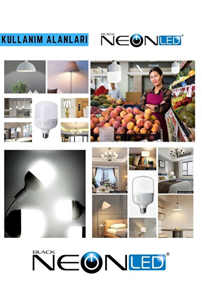 Neon TAPLED 60W Torch Büyük Ampül 10 Adet Ultra Güçlü  Tasarruflu Led Işık  4500lm 6500K Beyaz Işık  E27