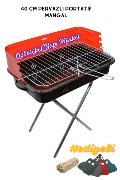 özbereketyapimarket 40 Cm Portatif Katlanabilir Ayaklı Pervazlı Mangal Küçük Boy