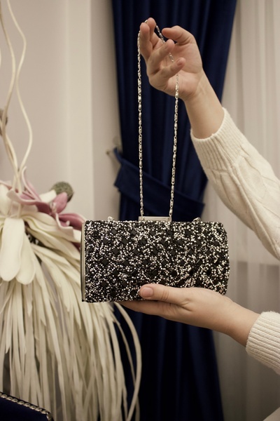 mossi Black Jewelled Chain and Armlet Evening Bag Wedding Bag