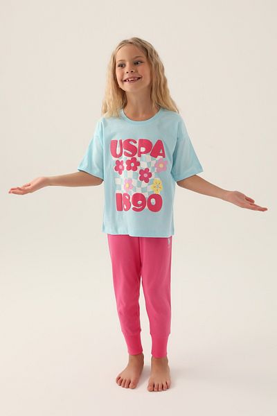 U.S. Polo Assn. US Polo AssnSezon de pijamale pentru fete cu mâneci scurte, de sus și de jos, sezon nou