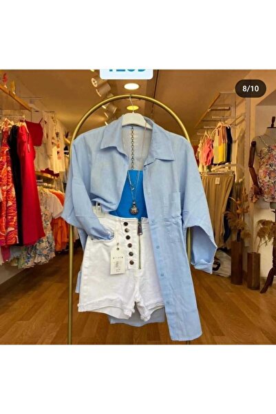 MODA GARDEN 35 OVERSİZE BEBE MAVİSİ KETEN GÖMLEK