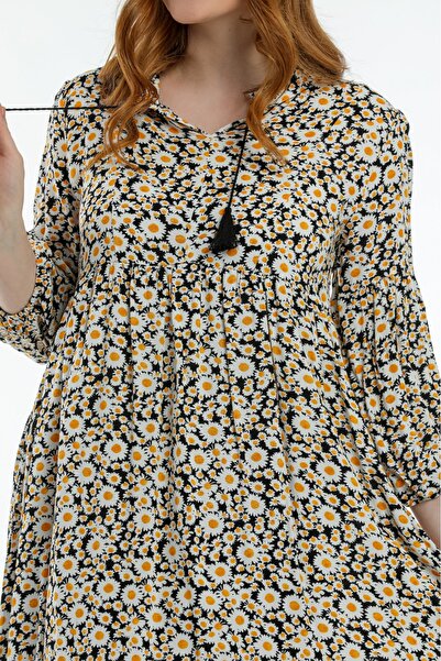 Cassime Γυναικείο μακρύ φόρεμα από βισκόζη με μαύρο σχέδιο μαργαρίτας και δαν...