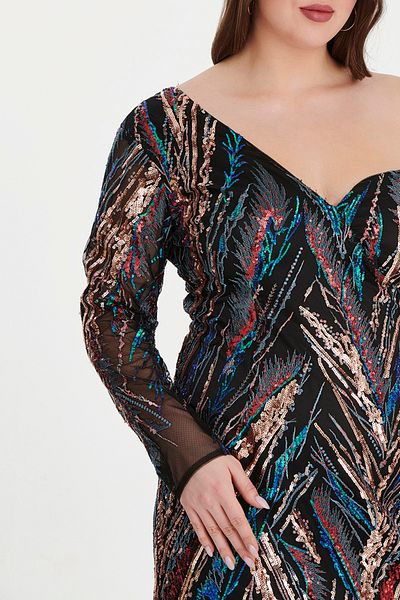 EVEN plus size فستان سهرة بكتف واحد من التول الملون ومطرز بالترتر مقاس كبير