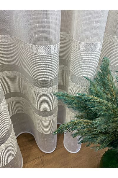 Brillant Modern Slub 2 Rows Band 1/2,5 Pleat - Ecru/Silver Glitter Tulle Curtain