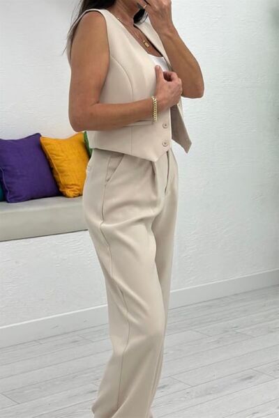 edzmoda Women's Beige Lined Masculine Vest