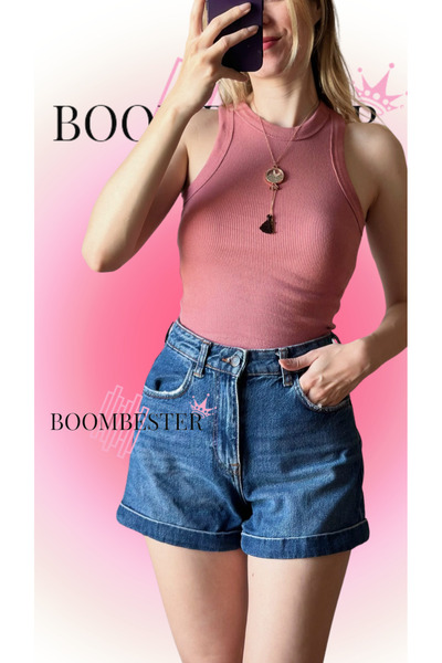 BoomBester Γυναικεία μπλούζα Dusty Rose Color - Αμάνικη καμιζόλα, μακρύ εσώρουχο πάνω από την κοιλιά