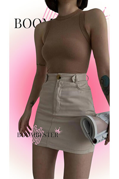 BoomBester Μπισκότο Χρώμα Καμισόλ Γυναικεία Μπλούζα - Αμάνικο, Μακρύ Crop Belly Undershirt