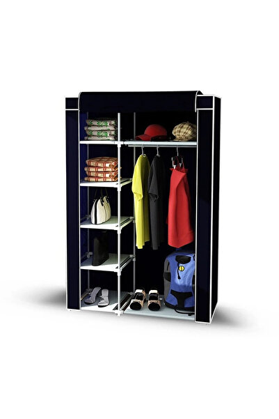 HOLTECH Tek Yandan Raflı Bez Dolap Süper Kumaş Gardırop Lacivert