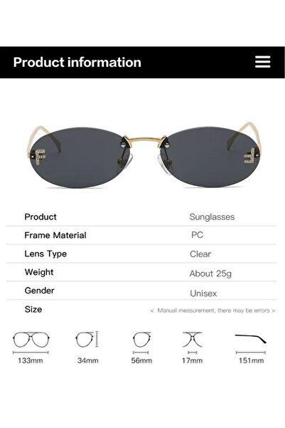 LUPİX Trend Oval Taşlı Tasarım Güneş Gözlüğü Siyah