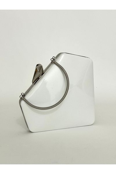 NAZART Γυναικείο λουστρίνι λευκό βραδινό φόρεμα Clutch Portfolio Chain Strap Hand Wedding Engagement Night Shoulder Bag