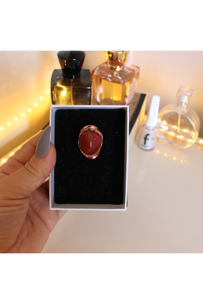 TRENDİN YOLU 1 قطعة خاتم مصنوع يدويًا قابل للتعديل من العقيق البني