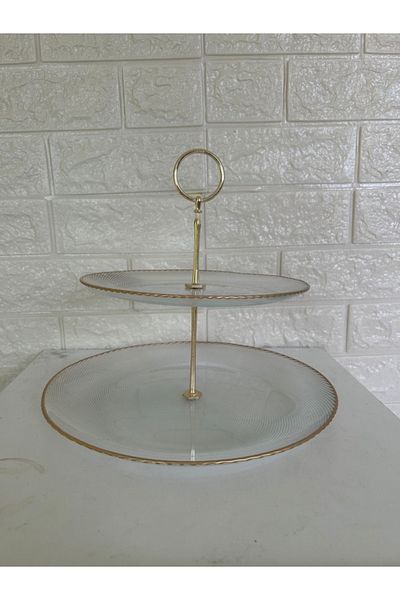 devigo 2 Tiers Gold Detailed Catering Stand - Round Plate