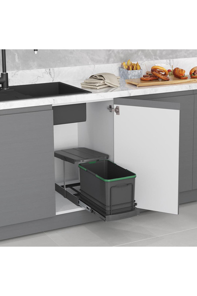 STARAX Teleskopik Raylı Plastik Gövde Çöp Kovası Antrasit 16 Lt S-2573-a