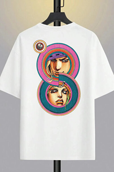 Massgai Tricou oversize din bumbac, unisex Steel Ball Run, imprimat cu anime