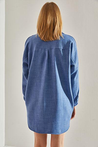 Bianco Lucci Cămașă oversize pentru femei cu detaliu de piatră albastră - 60251032