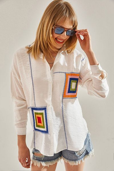 Bianco Lucci Ecru Linen Shirt - Süzene Embroidered, Ayrobin Model60251024