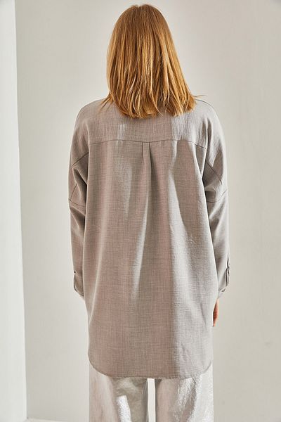 Bianco Lucci Gray Stone Detailed Oversize Women's Shirt -60251032